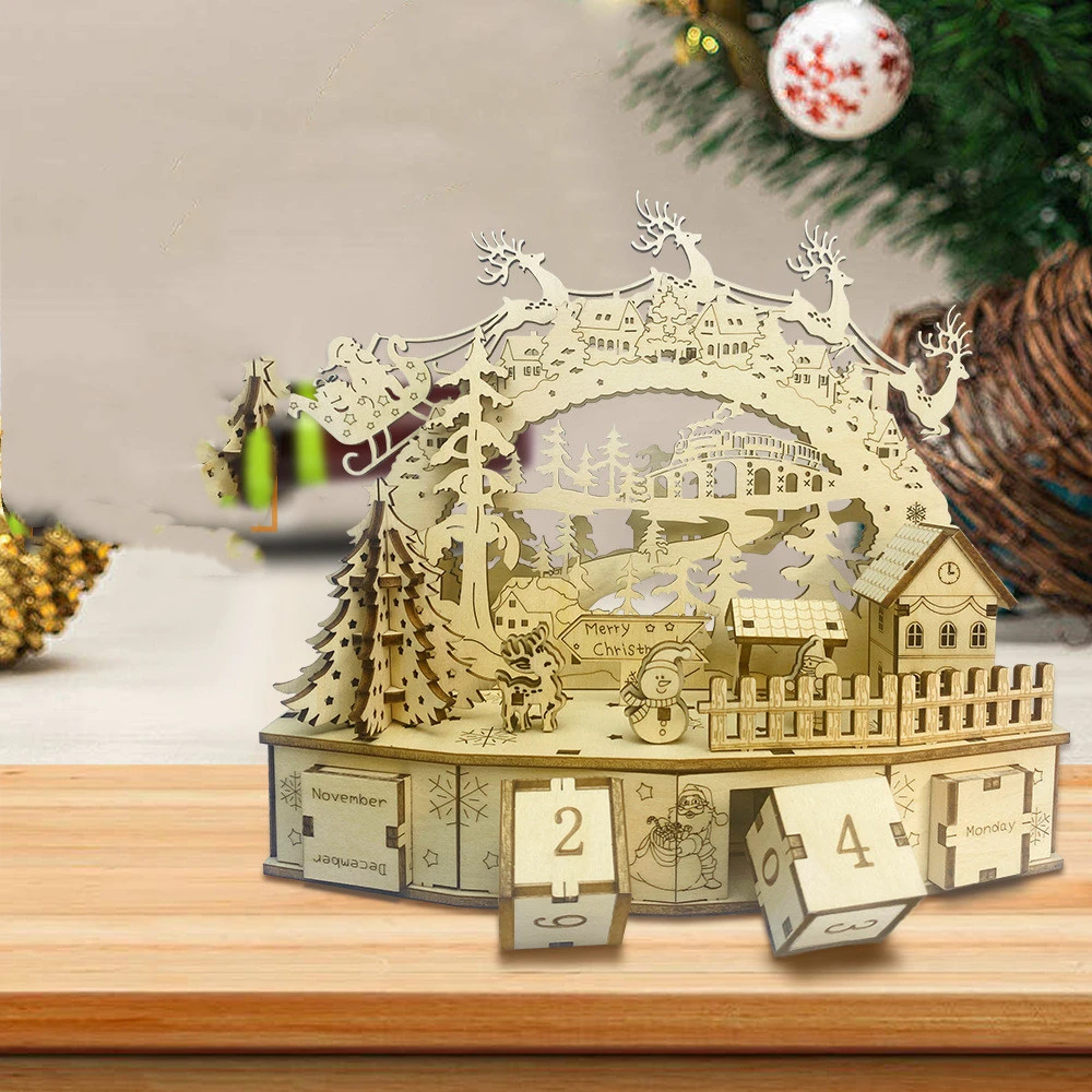 3d Wooden Christmas Decorations Handmade Diy Calendar House Toys