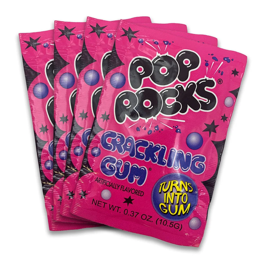 UpTop Treats Crackling Gum POP ROCKS® Candy | Includes 4 Individual Packs of Traditional Bubble Gum Flavor Mini Rock Popping Candies that Turn into Gum