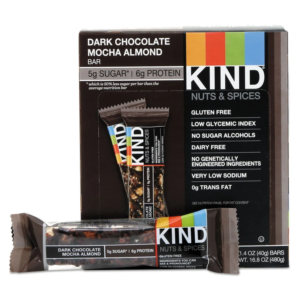 KIND Bars, Dark Chocolate Mocha Almond, Healthy Snacks, Gluten Free, Low Sugar, 5g Protein, 12 Count