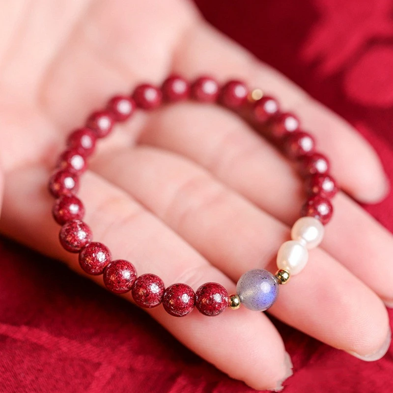 Vermillion Pearl Moonstone Couple Simple Bracelet