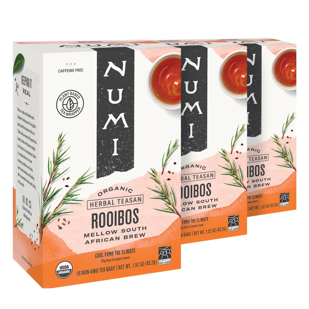 Numi Organic Tea Rooibos, 18 Count (Pack of 3) Box of Tea Bags (Packaging May Vary)