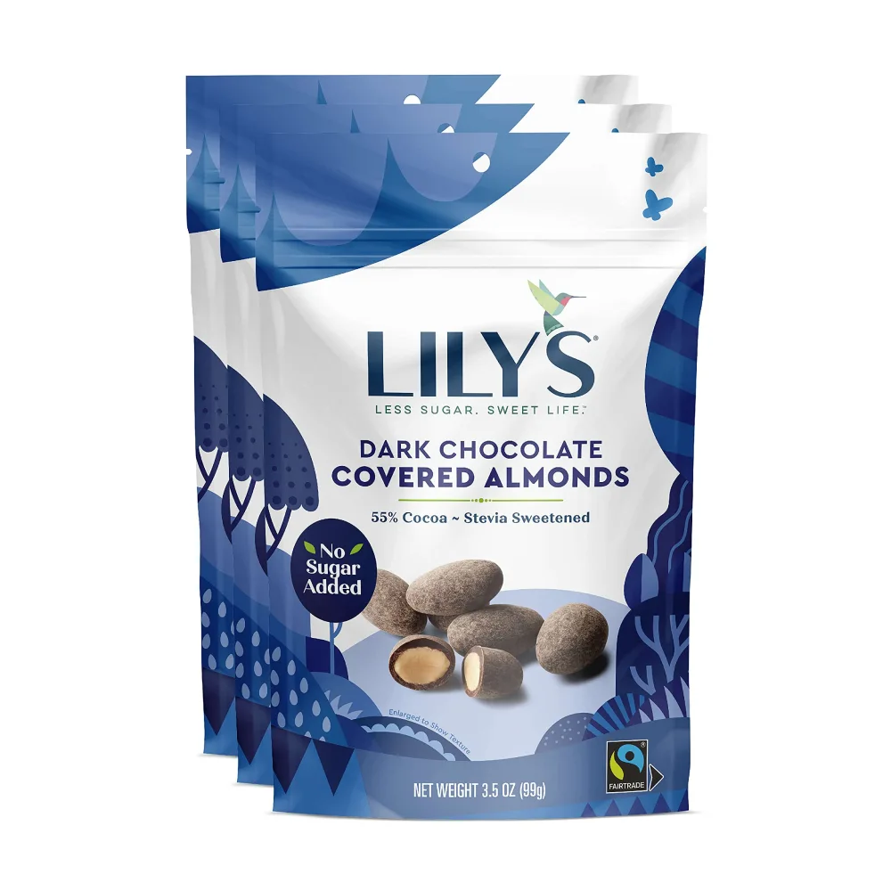 Dark Chocolate Covered Almonds by Lily's Sweets, Made with Stevia, No Added Sugar, Low-Carb, Keto-Friendly Christmas Candy | Fair Trade, Gluten-Free & Non-GMO Ingredients | 3.5 Oz (Pack of 3), 10.5 Oz