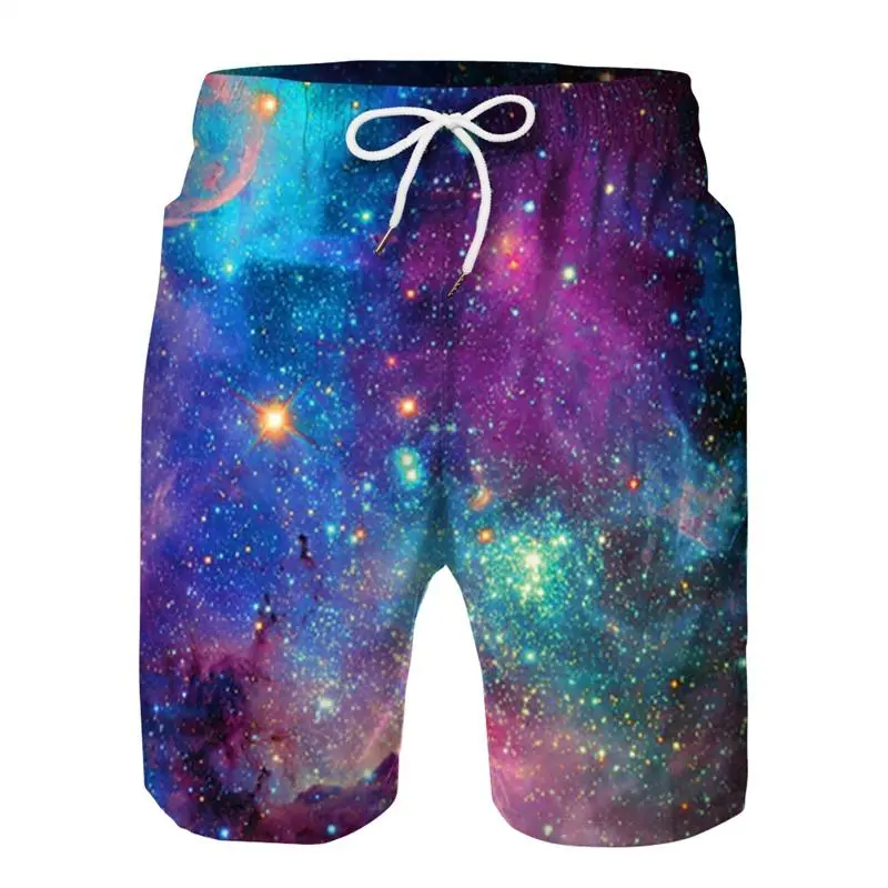 3D Digital Printing Color Prismatic Starry Sky Casual Men's Beach Loose Shorts