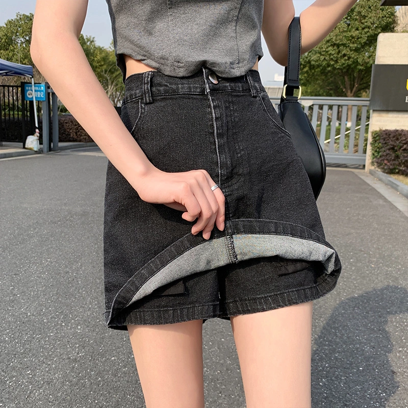 Light-proof Jeans Skirt With Hip Bag