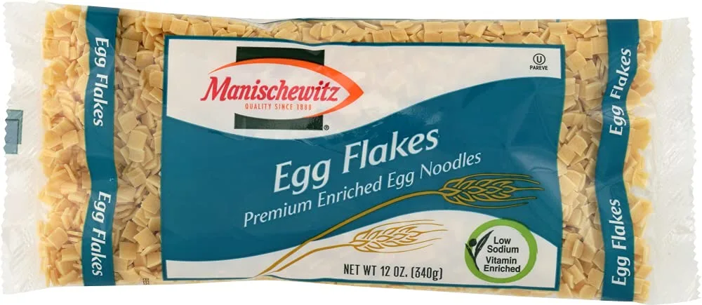 Manischewitz Egg Flakes, Premium Enriched Egg Noodles, 12.0 OZ(Pack of 12) Square Shaped Farfel