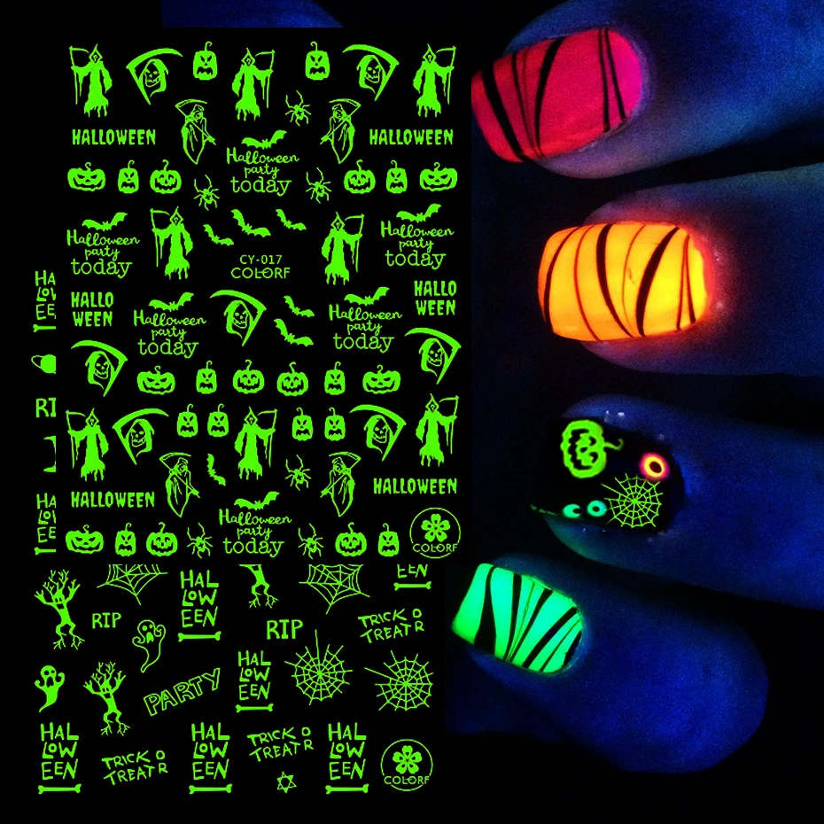 New Halloween Nail Sticker Pumpkin Glow In The Dark