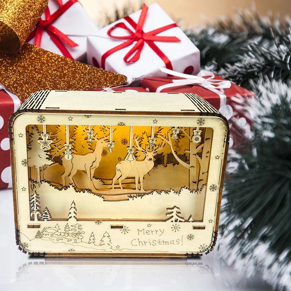 Christmas Luminous Box Stereo Wood