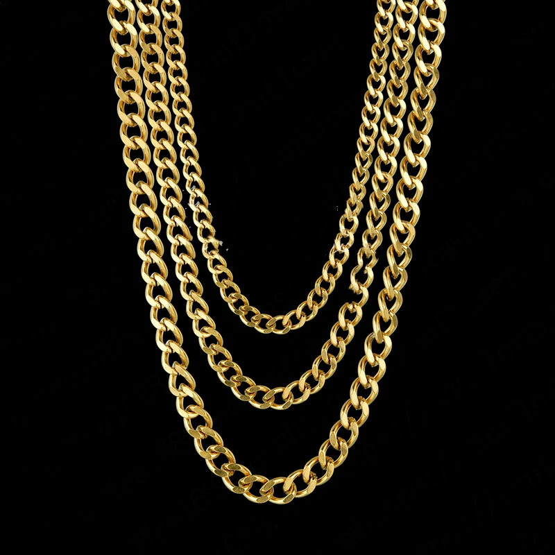 18ct Gold Vacuum Plated Two-sided Polished Cuban Chain For Men