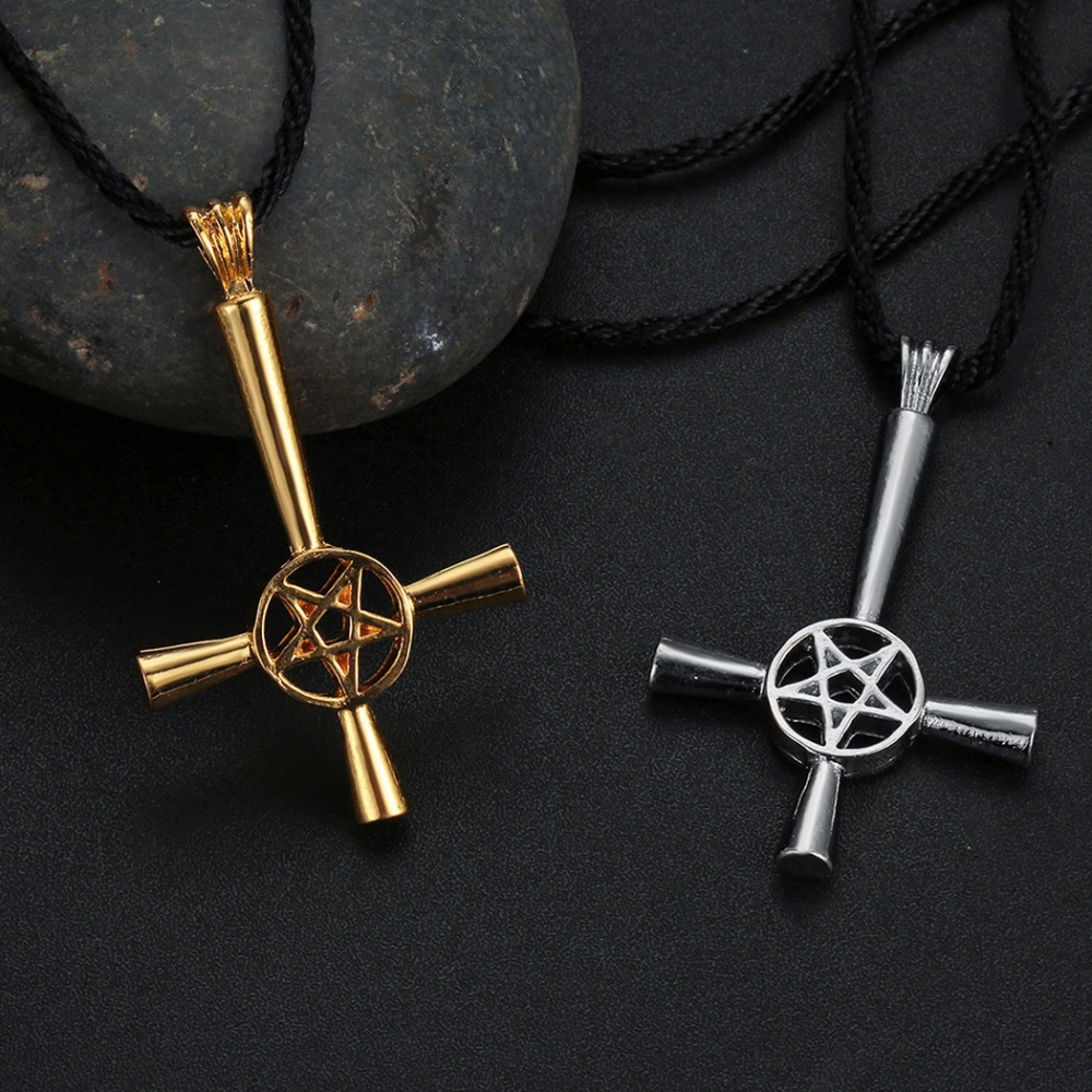 Men's Slavic Necklace With Cross With Central Hollowed Out Pentagram