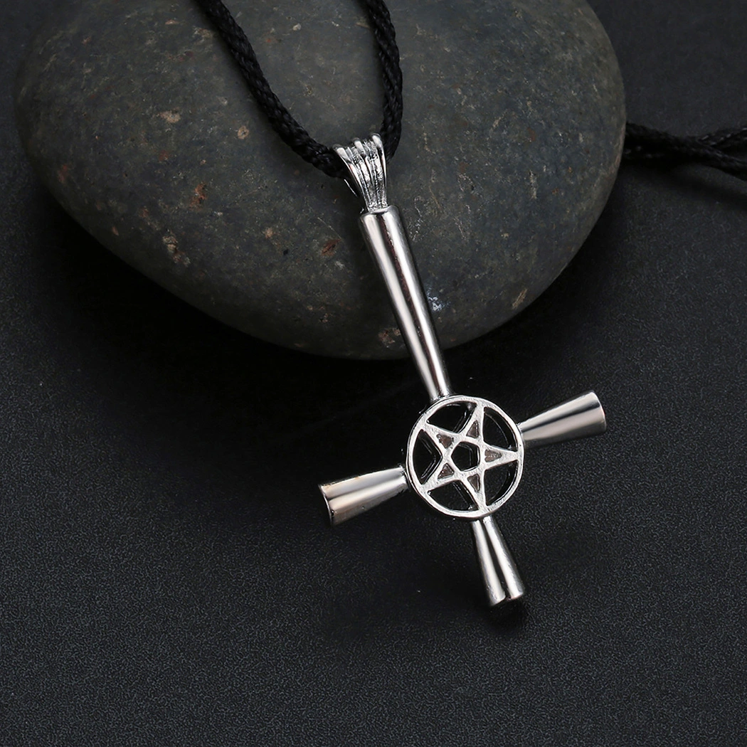 Men's Slavic Necklace With Cross With Central Hollowed Out Pentagram