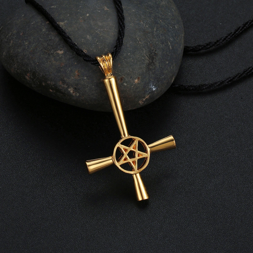 Men's Slavic Necklace With Cross With Central Hollowed Out Pentagram
