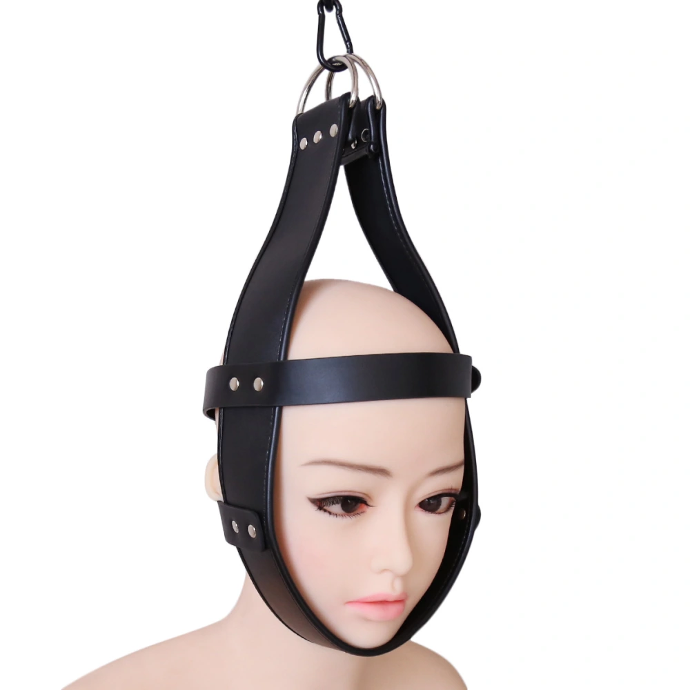 Black Leather Fixed Binding Headgear Forced Head Hat