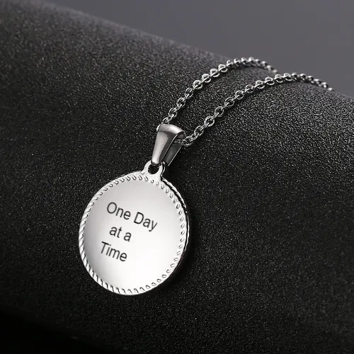 One Day at a Time Disk Pendant in Steel