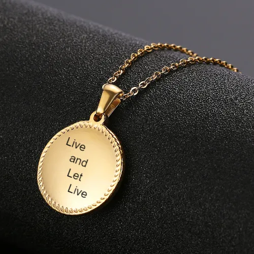 Live and Let Live Gold over Steel Disc Pendant