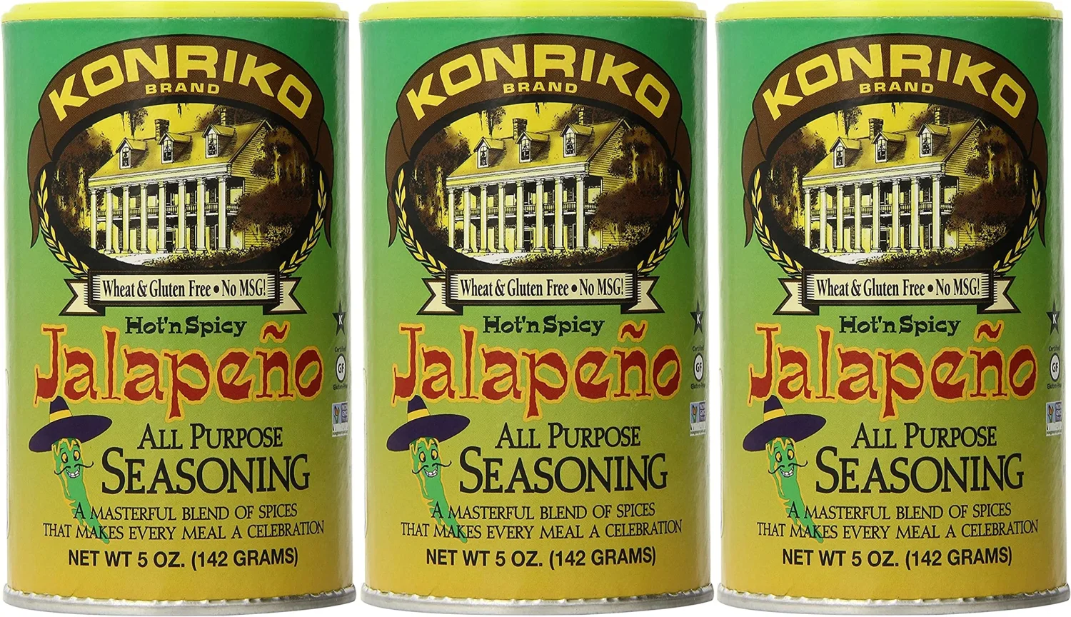 Konriko - Jalapeno All Purpose Seasoning 5 oz (Pack of 3) - Wheat Free - Gluten Free - No MSG