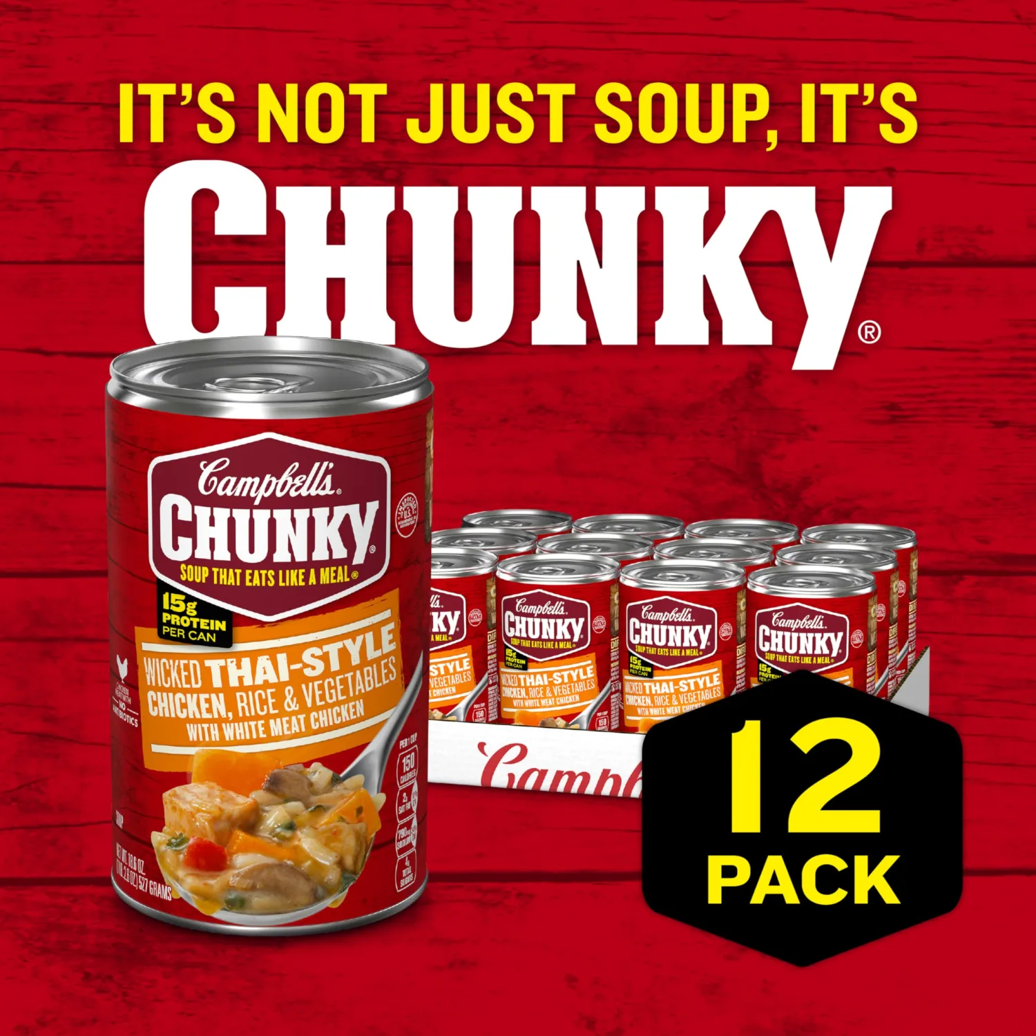 Campbell's Chunky Soup, Wicked Thai-Style Chicken With Rice And Vegetables Soup, 18.6 Ounce Can (Case Of 12)