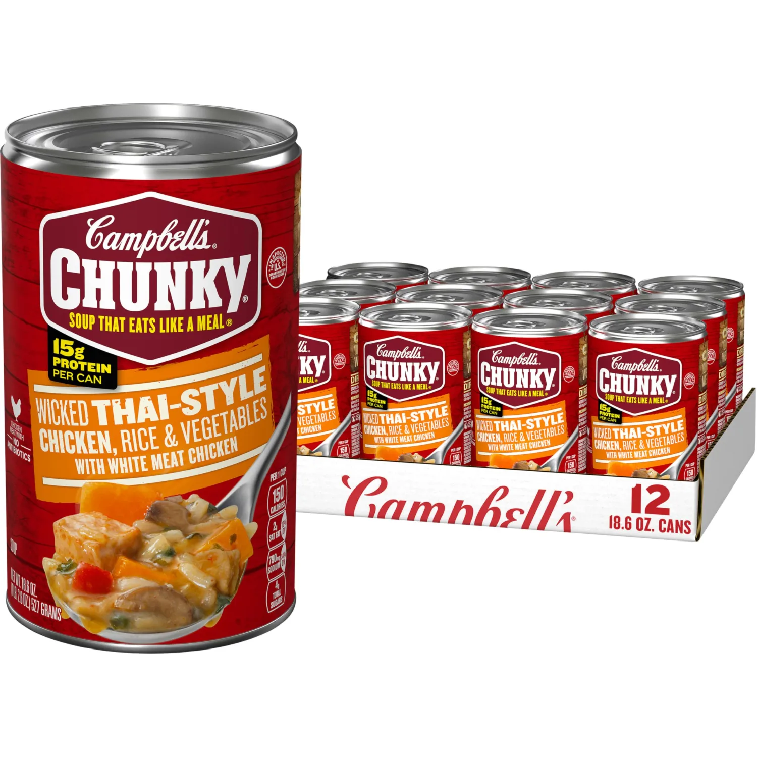 Campbell's Chunky Soup, Wicked Thai-Style Chicken With Rice And Vegetables Soup, 18.6 Ounce Can (Case Of 12)