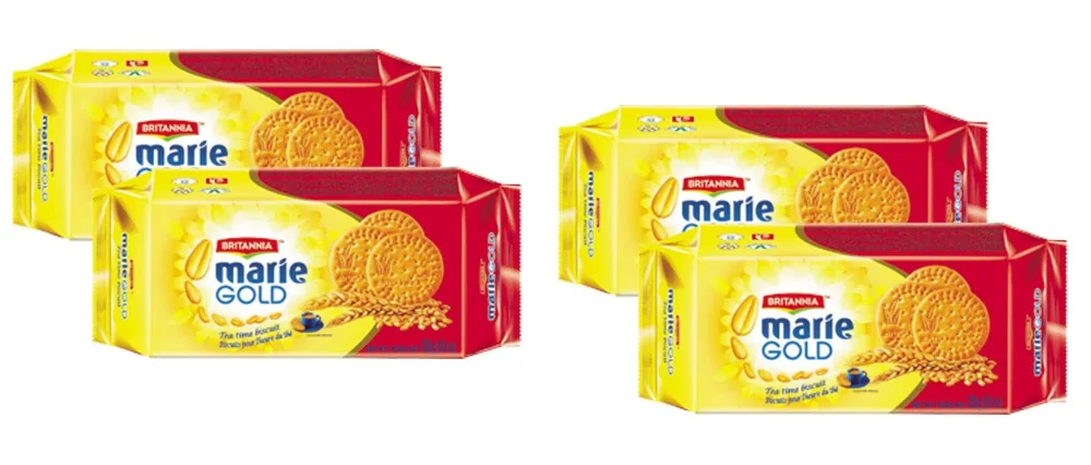 Britannia Marie Gold Cookies 8.8oz (250g) - Crispy Tea Time Snack - Delicious Grocery Cookies (Pack of 4)