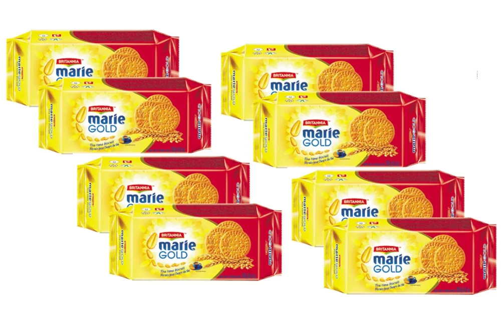 Britannia Marie Gold Cookies 8.8oz (250g) - Crispy Tea Time Snack - Delicious Grocery Cookies (Pack of 8)