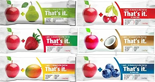 That's It Bar,Complete Flavor Sampler,Variety Pack of 12 (2 Apple+Coconut,2 Apple+ Cherry, 2 Apple+ Blueberry, 2 Apple+Strawberry,2 Apple+Mango,2 Apple+Pear)