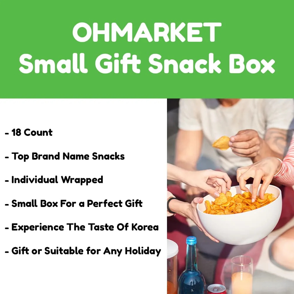 OHMARKET Korean Asian Snack Box 18 Count, Small Gift Snack Box Assortment, Individual Wrapped Top Brand Named Snacks Essentials Sample Packs of Chips Pie Cracker Candy