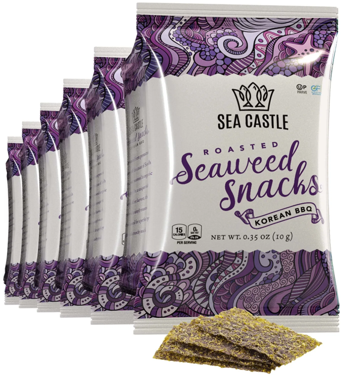 Sea Castle Korean BBQ Seaweed Snacks, 10gr (6 Pack) | Awesome Flavor, Certified Gluten Free, Kosher