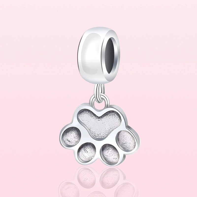 S925 Sterling Silver Adorable Pet Paw Print Pendant Fashion DIY Bead Accessories