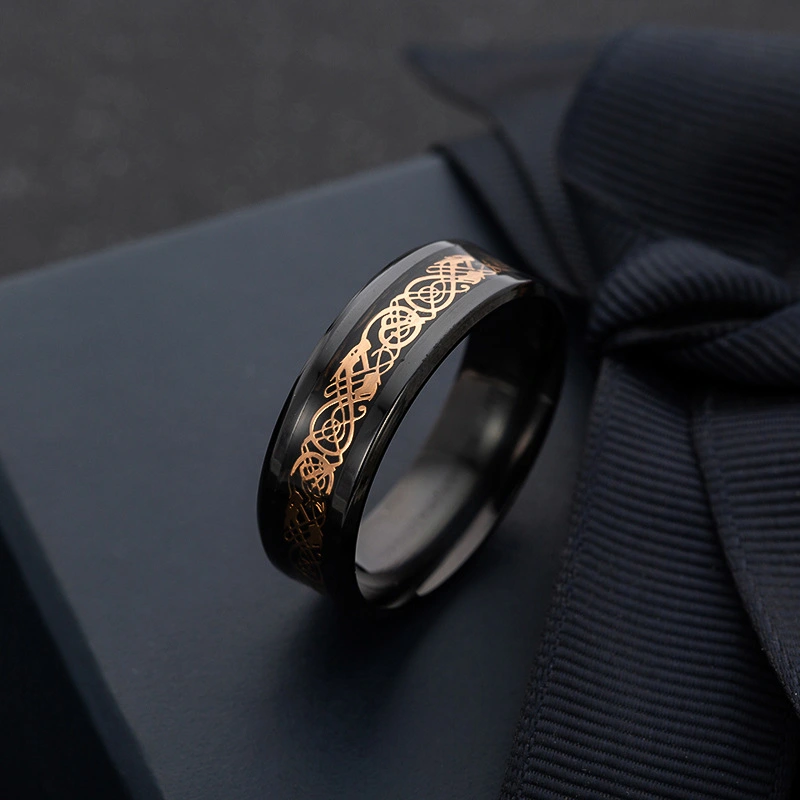 Popular Titanium Steel Plated Black Dragon Pattern Ring Stainless Steel Blue Men's Ring
