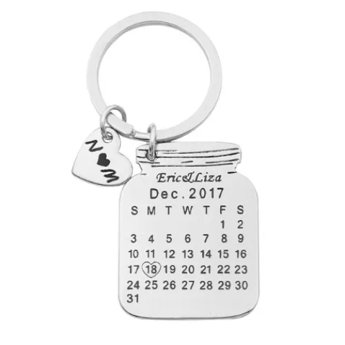 Personalized Calendar key Chain , Custom Date Stainless Steel Key Chain, Custom Graduation Anniversary Birthday Day Gift