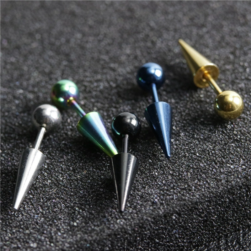 Personality Punk Street Titanium Steel Pointed Cone Fake Auricle Ear Studs