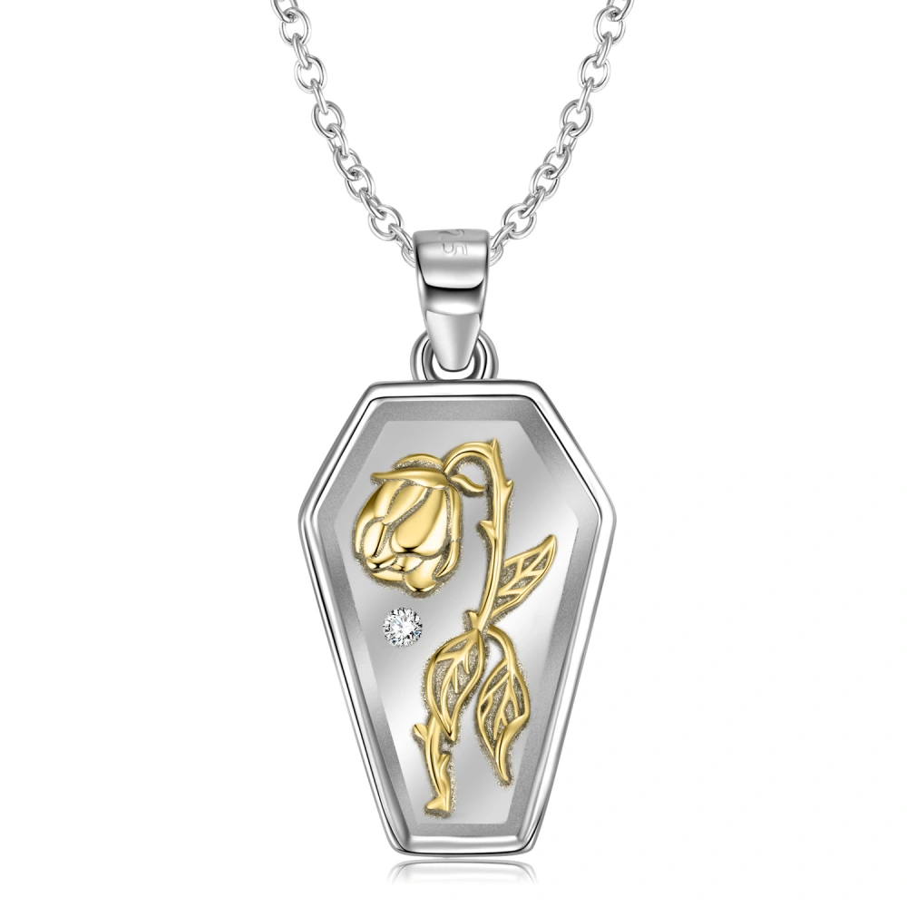 Gold Rose Tag Necklace S925 Sterling Silver Plated 14K Gold