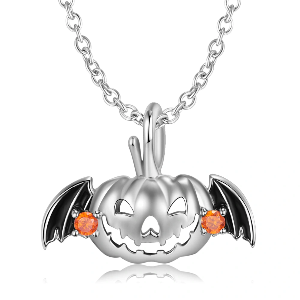 S925 Sterling Silver Drip Glue Hollow Flying Pumpkin Necklace Exquisite Halloween Jewelry