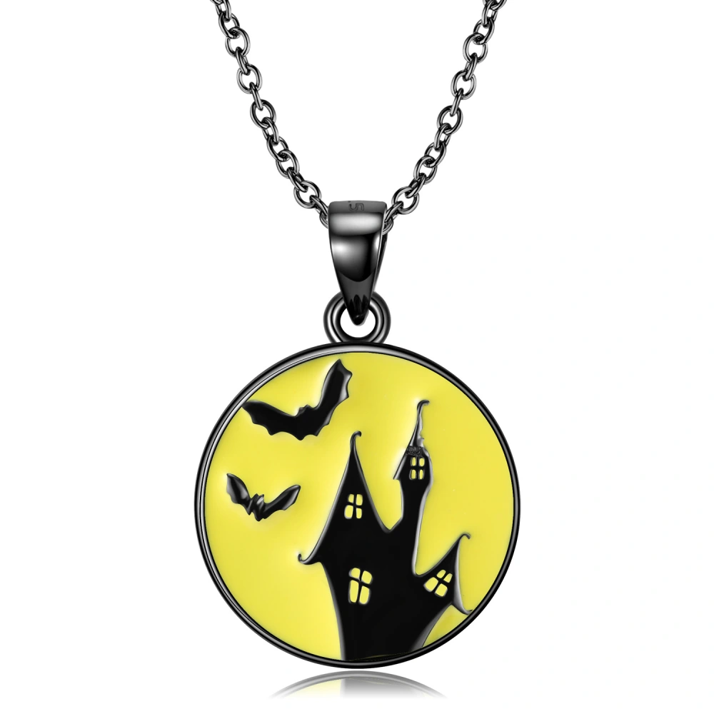 Halloween Gift Ghost House Necklace S925 Silver Plated Black Gold Drop Gel Pendant