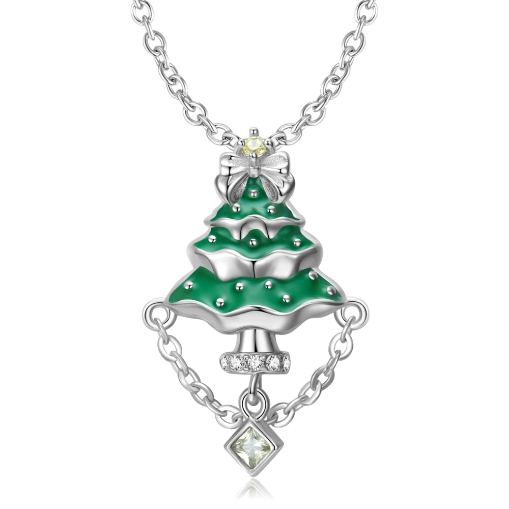 S925 Sterling Silver Gel Drop Christmas Tree Pendant Necklace Green Delicate Ins Style Necklace