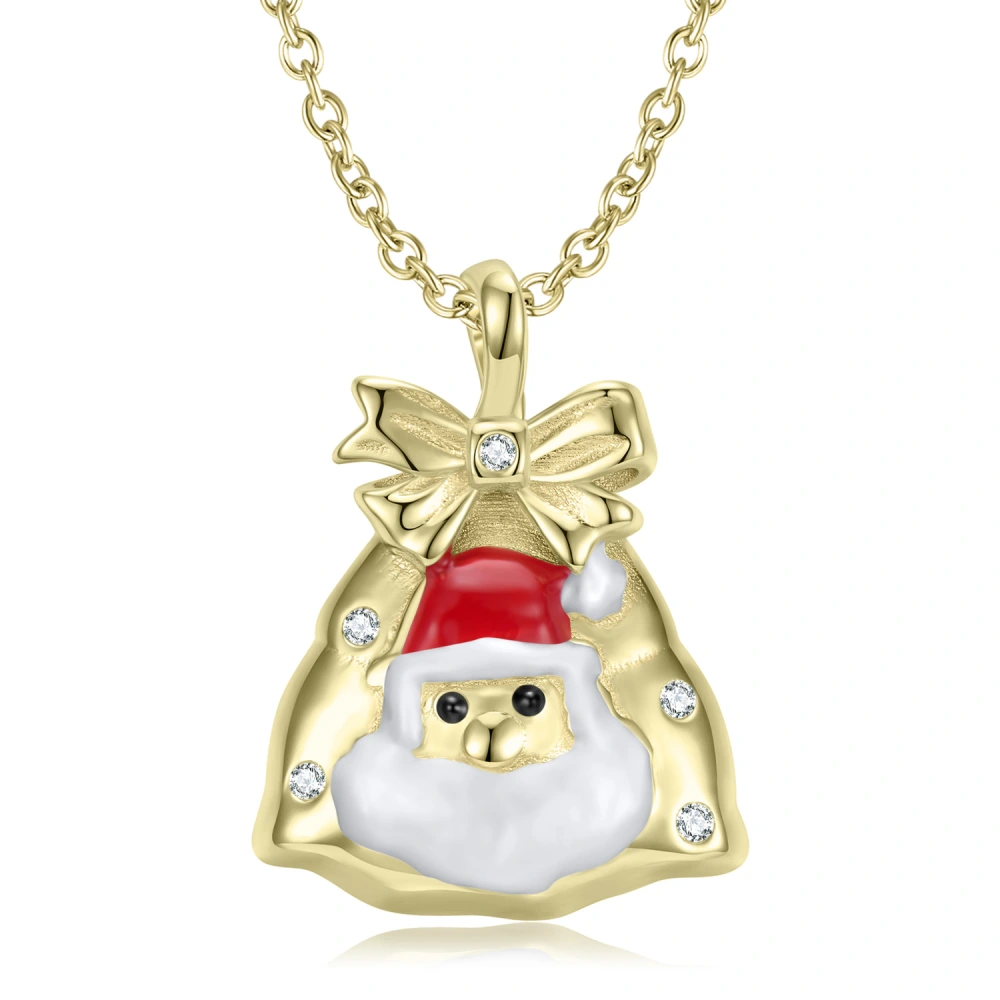 S925 Sterling Silver Plating 14K Gold Drip Glue Santa Claus Pendant Necklace