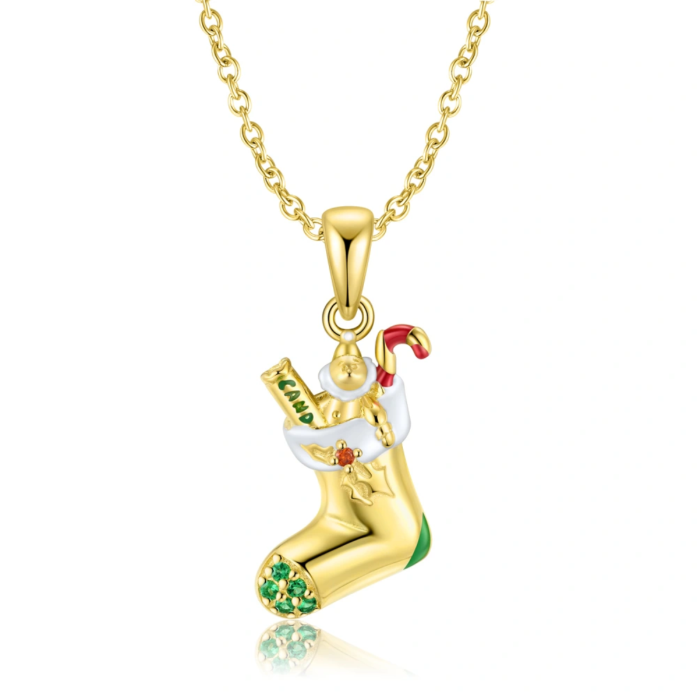 Christmas Stocking Necklace S925 Sterling Silver Gold-plated Exquisite Ins Wind Collarbone Chain Jewelry Gift