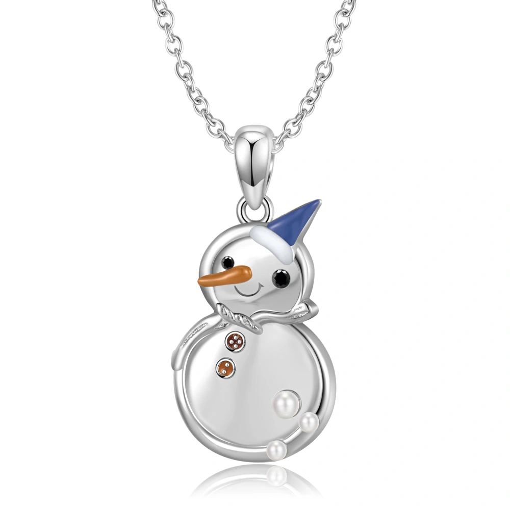 Christmas Snowman S925 Sterling Silver Drop Gel Necklace Collar Chain