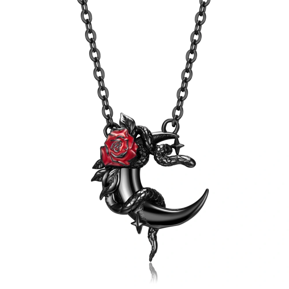 Black Snake And Rose S925 Sterling Silver Electroplated Black Gold Necklace