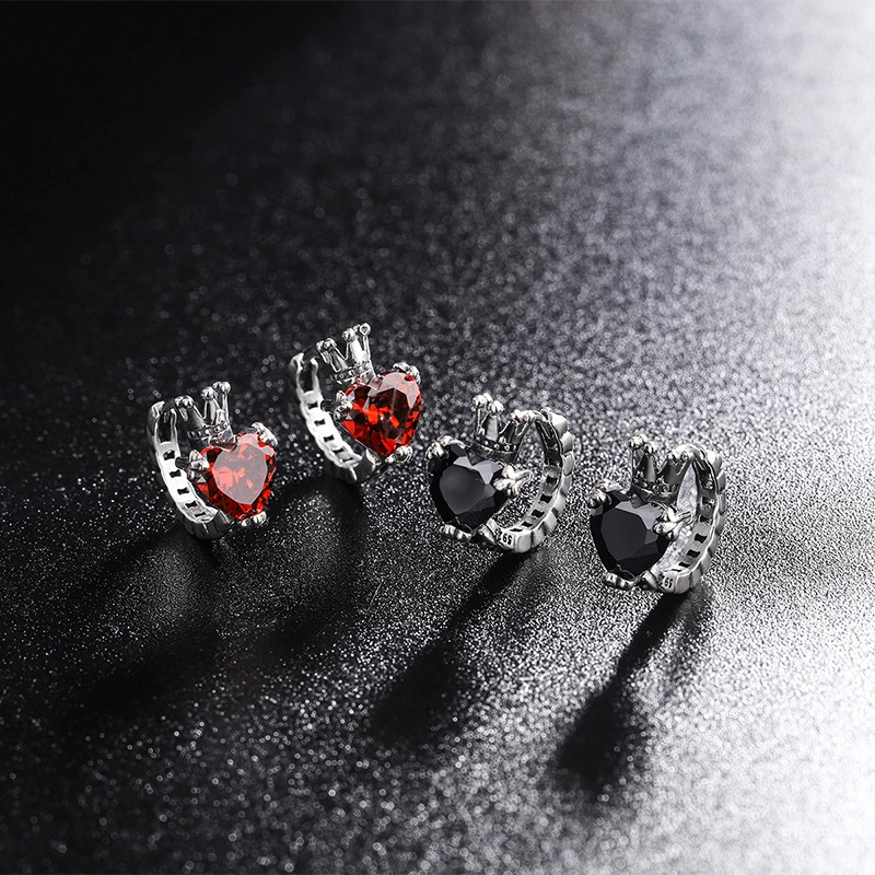 S925 Sterling Silver Love Crown Ear Buckle Female Round Face Earrings