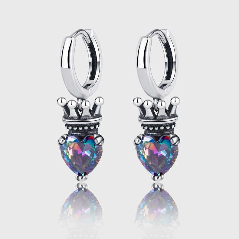 Hip Hop Personality Sterling Silver S925 Crown Earrings