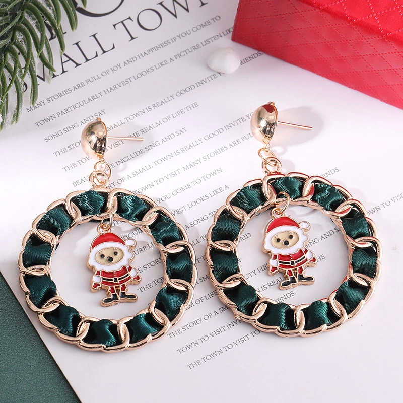 Drop of oil cartoon Christmas tree snowman bell earrings