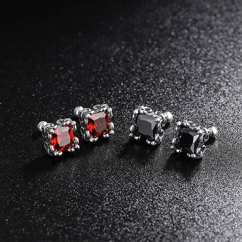 S925 Sterling Silver Personality Square Zirconium Women's Fashion Earrings Retro Punk