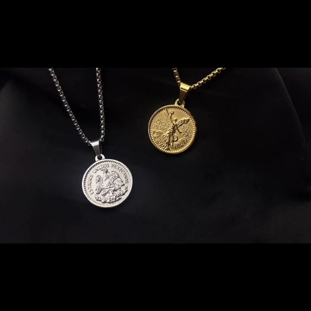 Gold Coin Titanium Steel Plated 18K Gold Pendant