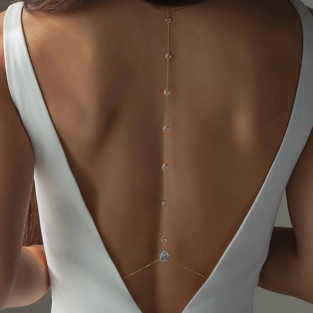 Zircon Back Chain Water Drop Necklace Body Accessories