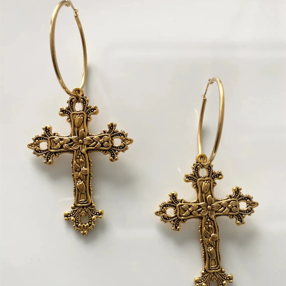 Gold And Silver Cross Earrings Gothic Fashion