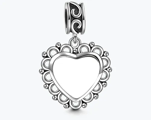 Heart Dangle Engraved Photo Charm Silver