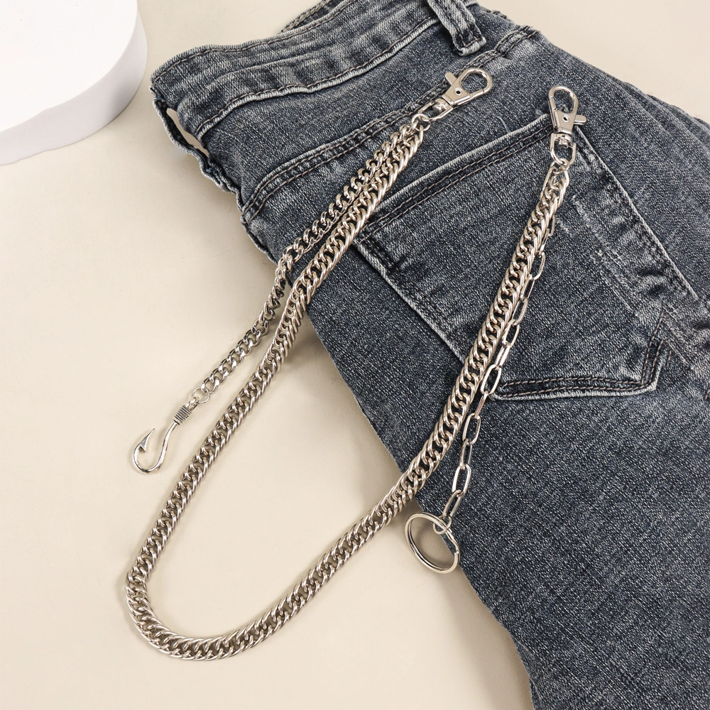 New Men And Women Simple Hook Silver Pants Chain Punk Single Layer Metal Chain With Denim Cargo Pants Trend Chain