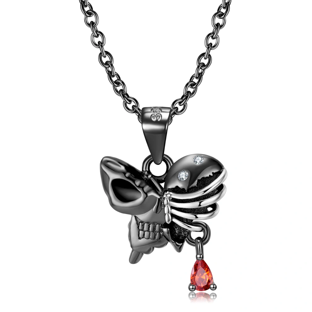 Halloween Necklace Butterfly Skull Skeleton Small Punk Dark Wind Chain S925 Sterling Silver