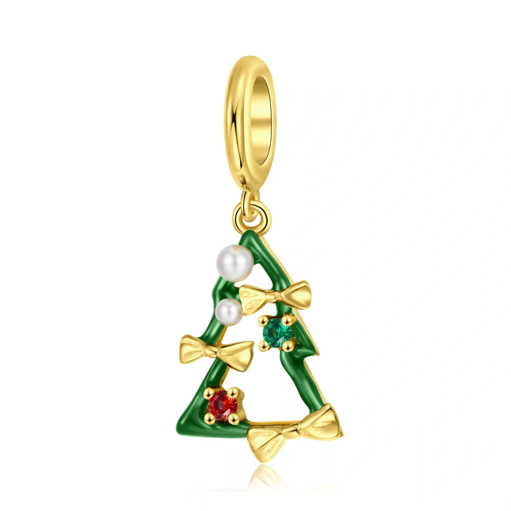 Simple Hollow S925 Sterling Silver Gold-plated Christmas Tree Pendant Ins Wind Bracelet Accessories