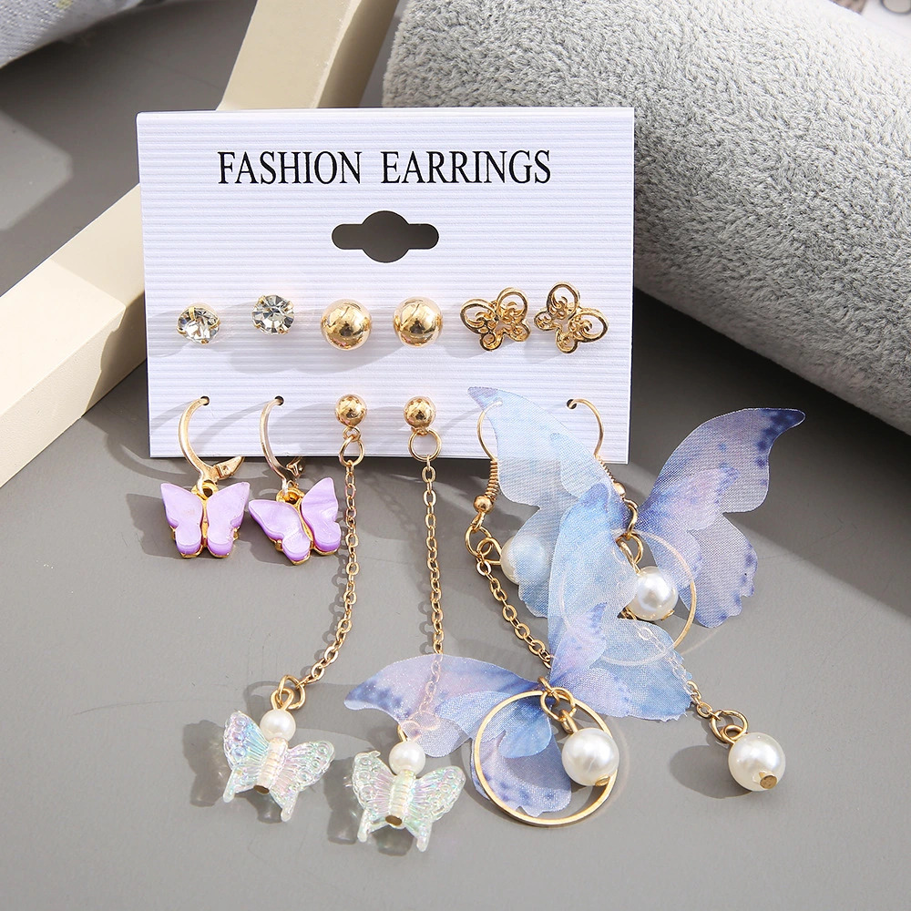 Acrylic Pearl Butterfly Pendant Earring Set Women